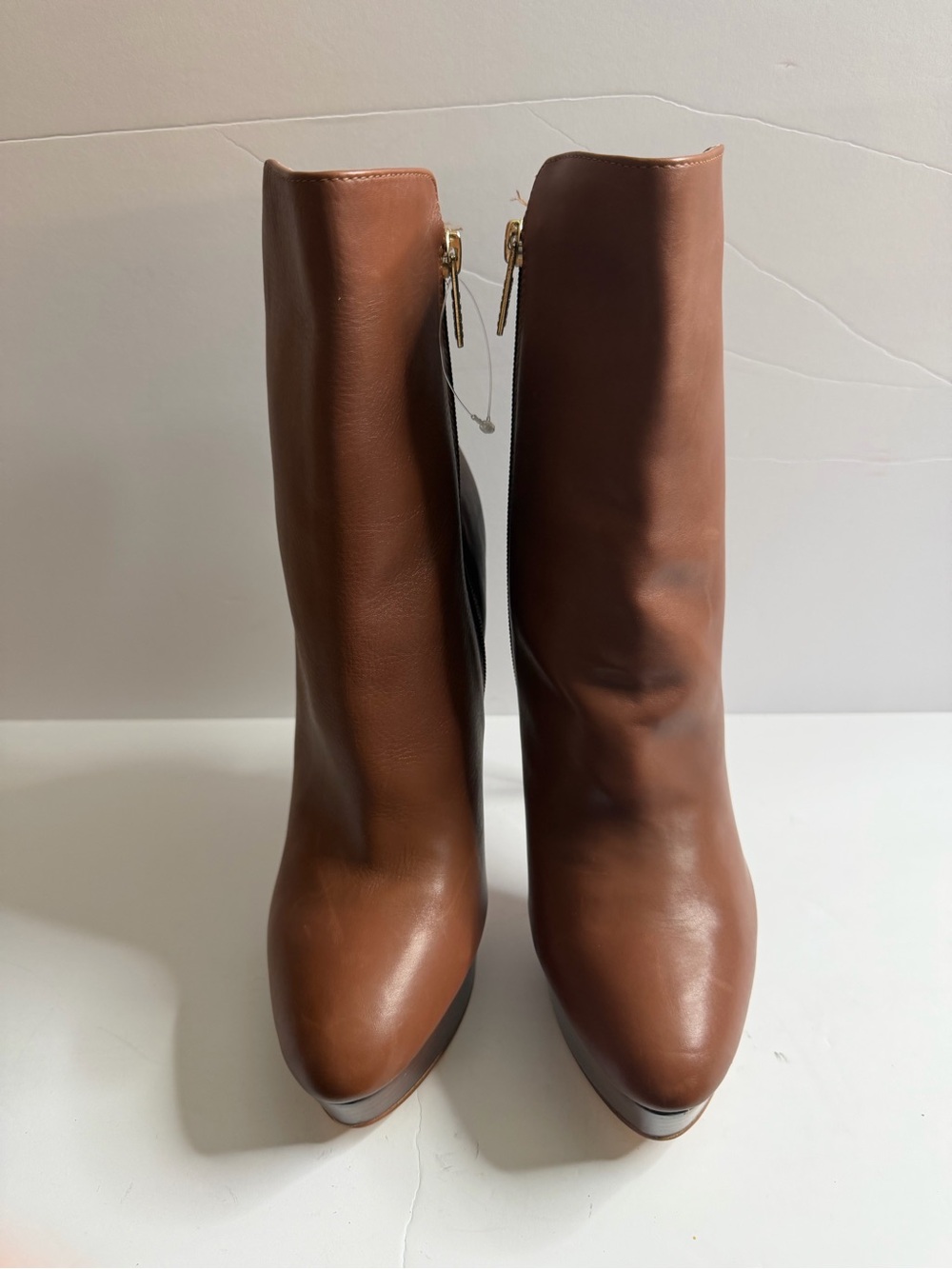 GUESS Brown Leather High Heel Mid-Calf Zip Boots